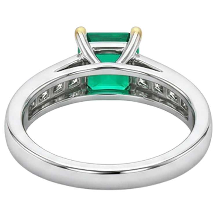 Émeraude Colombienne Bague avec Gemme 4 carats Or Deux Tons 14 Carats – vue arrière