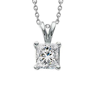 Princesse 2 Carats Solitaire Prong Set Pendentif Naturel Diamant Or Blanc 14K