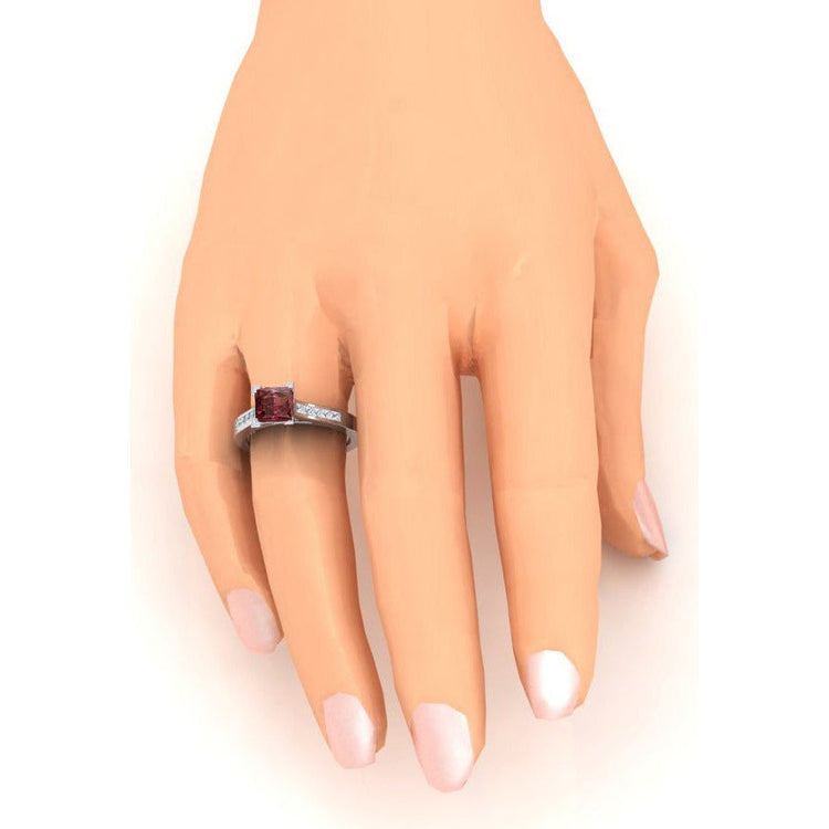 Princesse Rouge Rubis Bague Or Blanc
