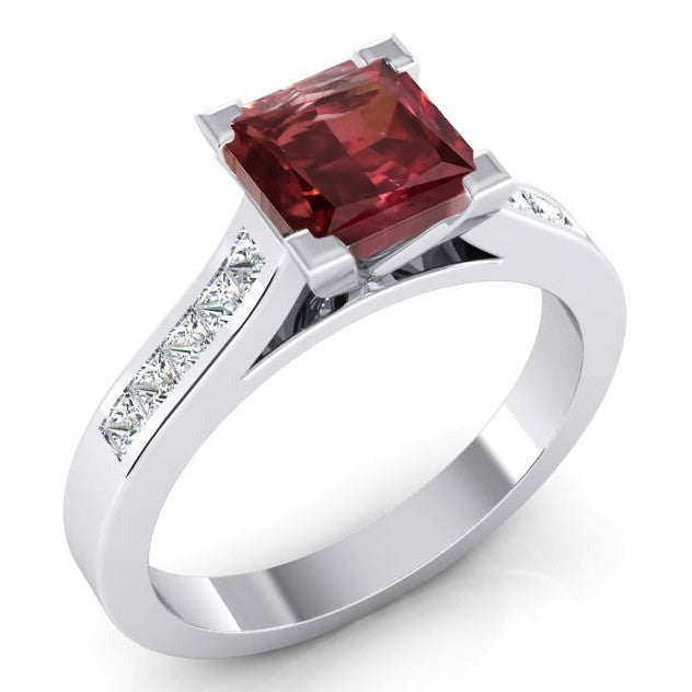 Princesse Rouge Rubis Bague Or Blanc