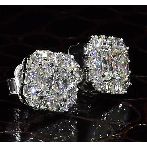 Princesse Taille Authentique Diamant Halo Style Boucles d'Oreilles 4 Carats