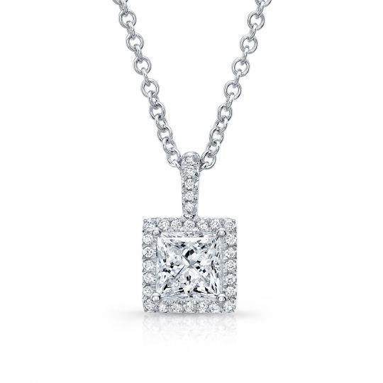 Princesse et coupe ronde 1,75 ct. Collier pendentif Naturel diamant en or blanc