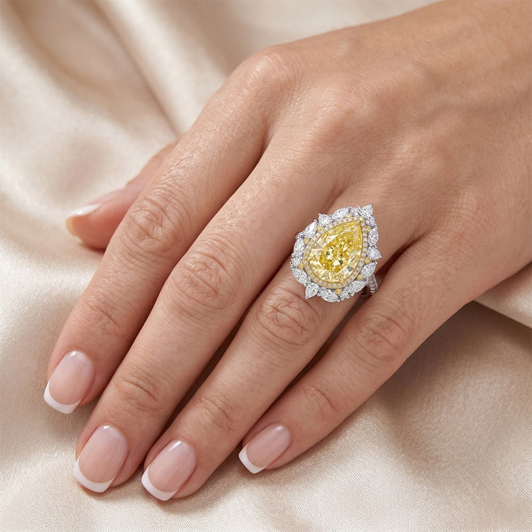 Pureté VVS Bague Sertie Halo – Diamant Jaune Canari 3,25 carats