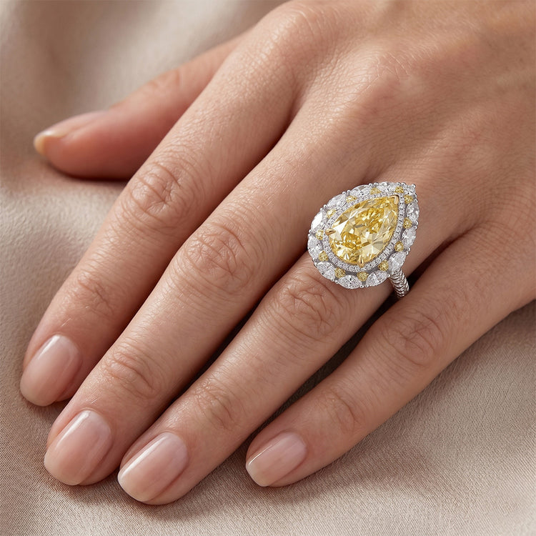 Pureté VVS Bague Sertie Halo – Diamant Jaune Canari 3,50 carats