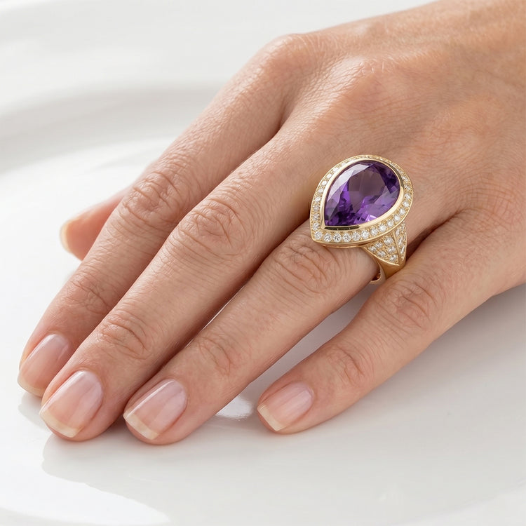 Pureté VVS Bague avec Gemme – Améthyste Pourpre 6,50 carats Or