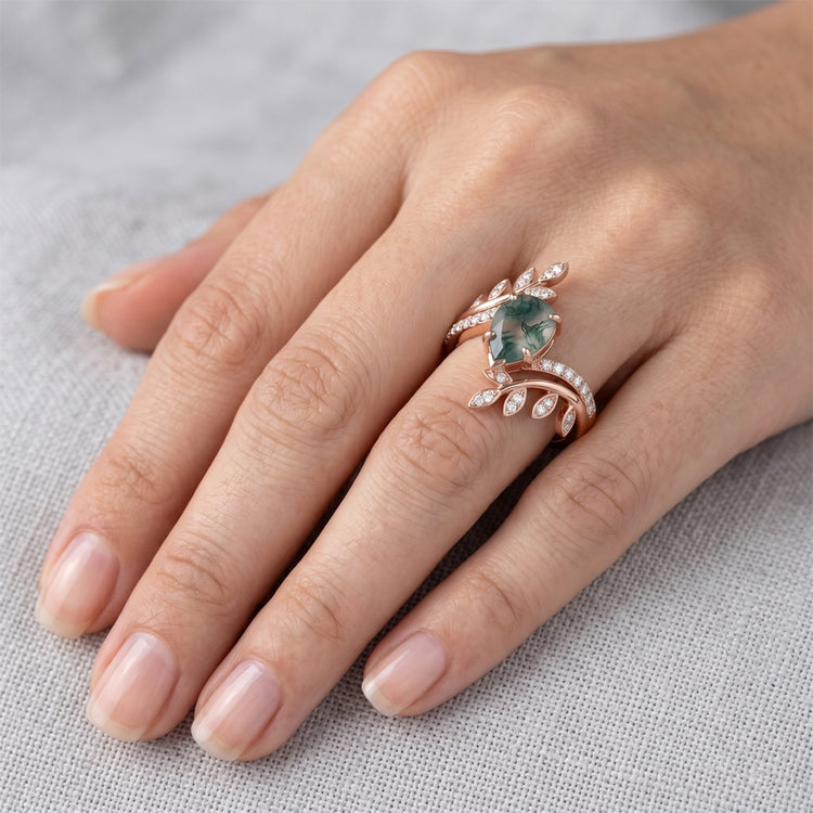 Pureté VVS Bague avec Gemme – Moss Agate 2,75 carats Or Rose 14
