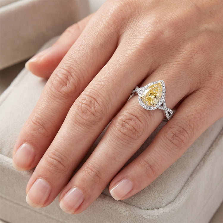 Pureté VVS Bague de Fiançailles Halo – Diamant Canari 1,50