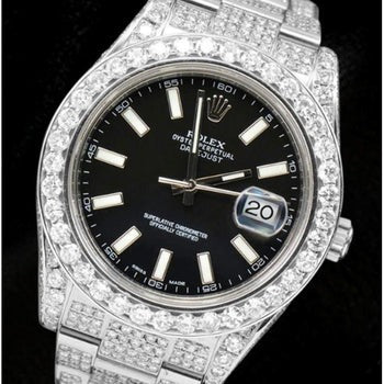 ROLEX DATE JUST II 41 MM CADRAN NOIR MONTRE HOMME DIAMANT GLACÉ ACIER INOXYDABLE
