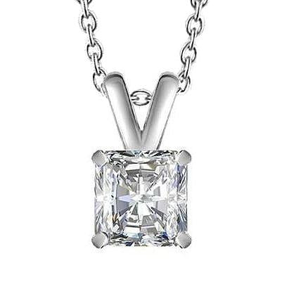 Radiant Cut 3 Carat Solitaire Naturel Diamant Pendentif Collier Or Blanc