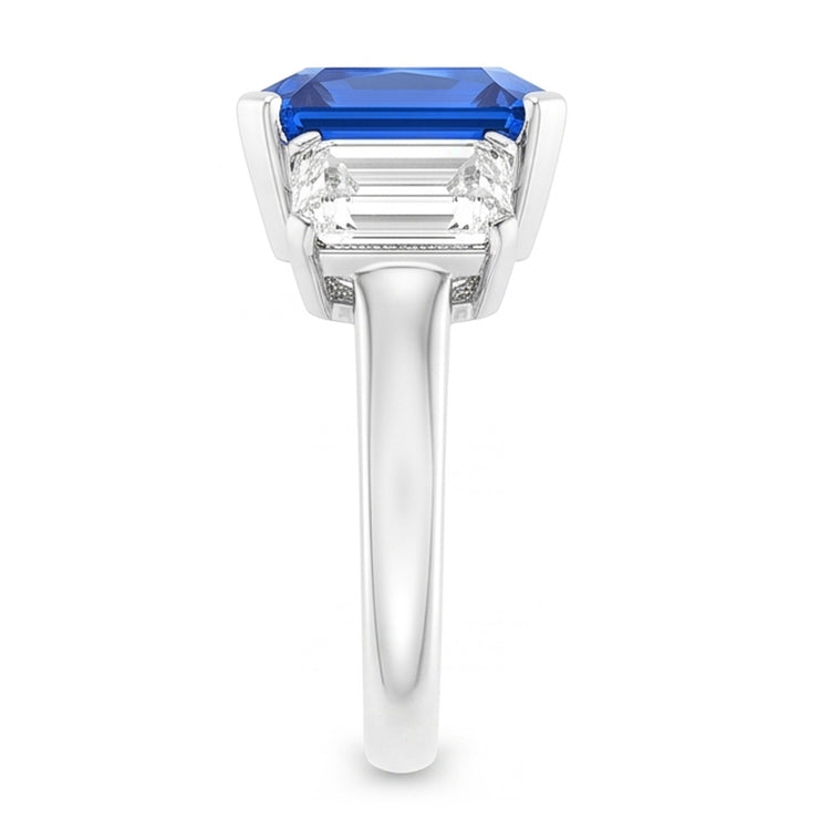 Radiant Diamond Jewelry Bague 3 carats en saphir bleu à trois pierres