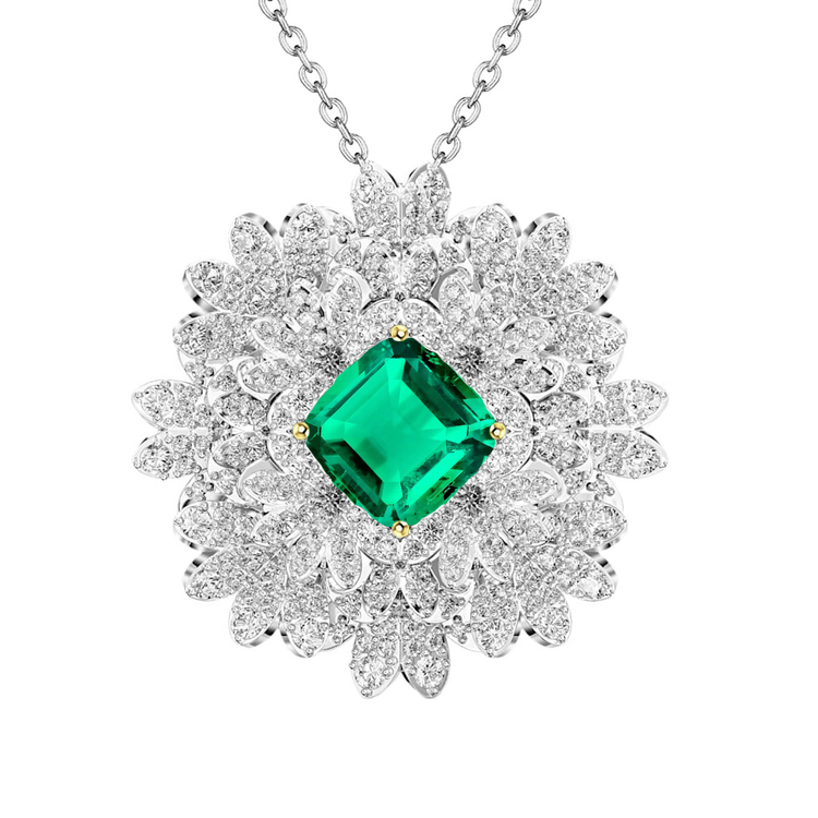 Émeraude Colombienne Taille Coussin Pendentif Gemme en Or Deux Tons 14 Carats – vue principale