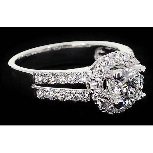 Réel Bague Anniversaire Diamant 2 Carats Halo Or Blanc 14K Bijoux