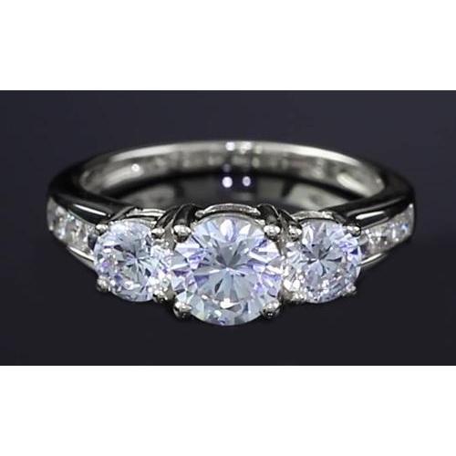 Réel Bague De Fiançailles 3 Carats À Trois Pierres Sertie De Griffes En Panier Rond