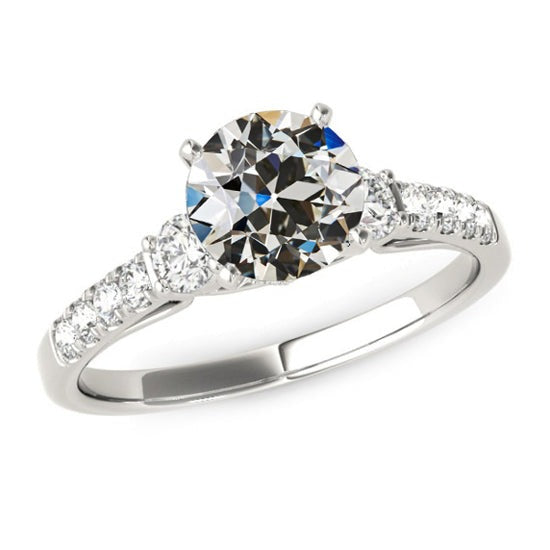 Réel Bague Diamant Rond 4 Carats Taille Vieille Mine Or Bijoux Femme