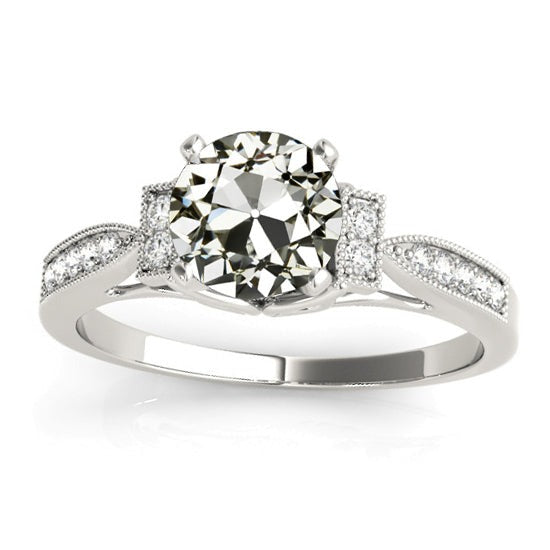 Réel Bague Diamant Rond Taille Ancienne Avec Accents Millgrain 3.50 Carats