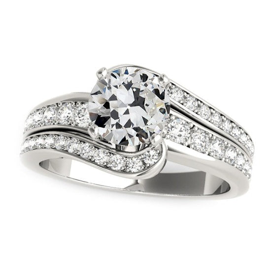 Réel Bague Diamant Rond Taille Vieille Mine Tige Torsadée Or 5 Carats