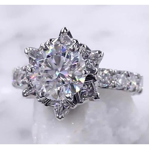 Réel Bague Diamant Starburst 3 Carats Femme Or Blanc 14K Bijoux