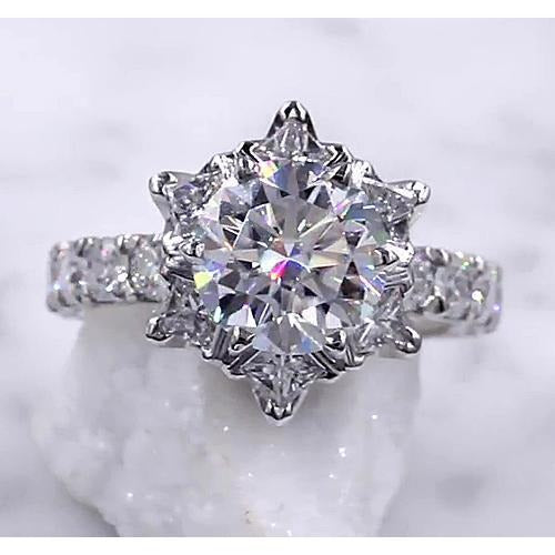 Réel Bague Diamant Starburst 3 Carats Femme Or Blanc 14K Bijoux