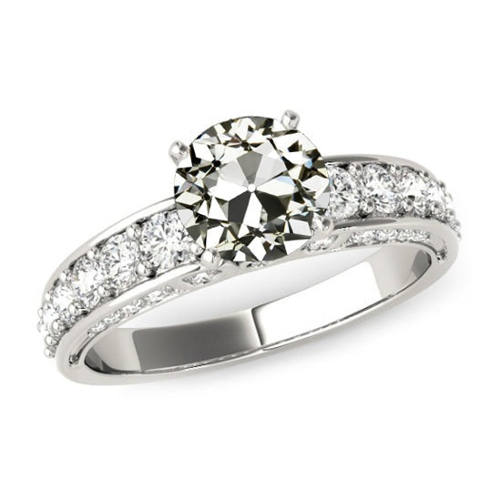 Réel Bague Diamant Taille Vieille Mine Avec Accents Or 14K 5 Carats