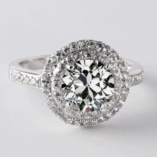 Réel Bague Double Halo Diamant Taille Vieille Mine Avec Accents 4.50 Carats