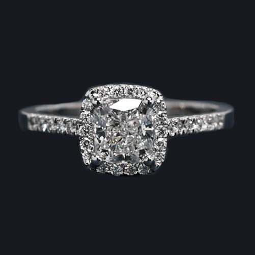 Réel Bague Halo Coussin 1.34 Carats