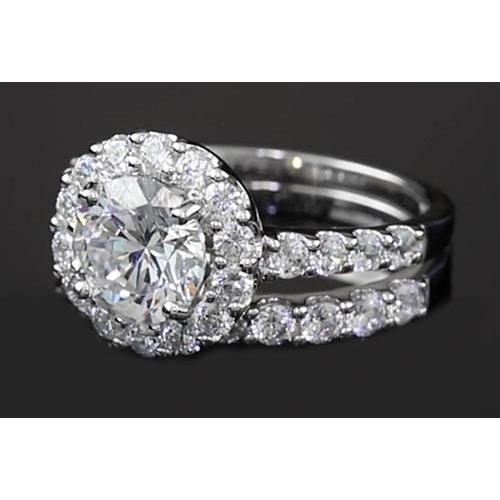 Réel Bague Halo Parallèle Double Tige 1.8 Carats