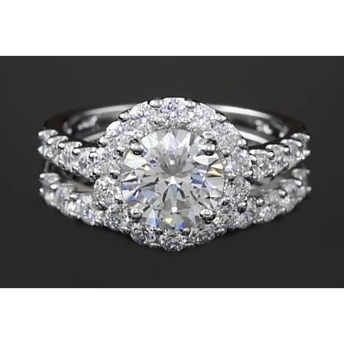 Réel Bague Halo Parallèle Double Tige 1.8 Carats