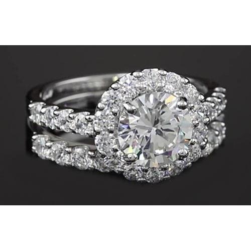 Réel Bague Halo Parallèle Double Tige 1.8 Carats