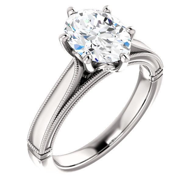 Réel Bague Solitaire 4 Carats Ovale Style Vintage Bijoux Millgrain