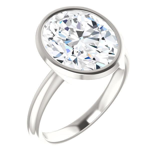 Réel Bague Solitaire Diamant 4 Carats Ovale Sertissage Lunette Or Blanc
