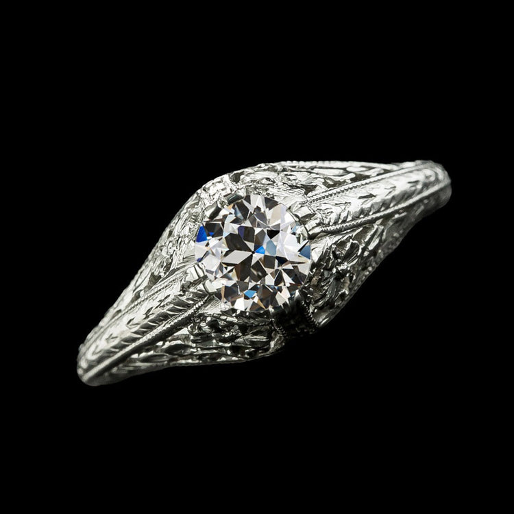 Réel Bague Solitaire Diamant Rond Taille Ancienne Style Antique 1.50 Carats Millgrain