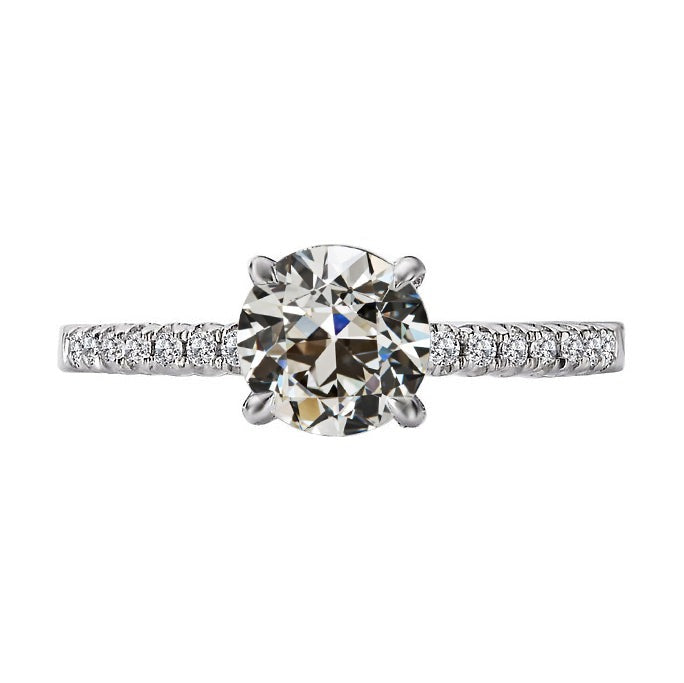 Réel Bague Solitaire Diamant Rond Taille Vieille Mine Avec Accents 3.50 Carats