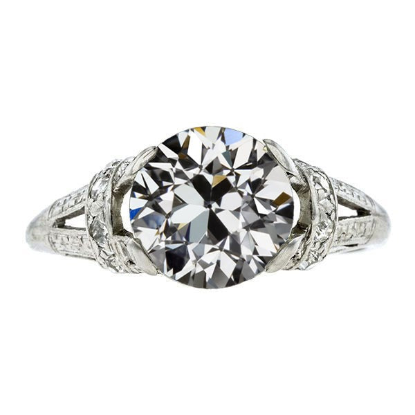 Réel Bague Solitaire Diamant Taille Ancienne Ronde Tige Fendue 3 Carats