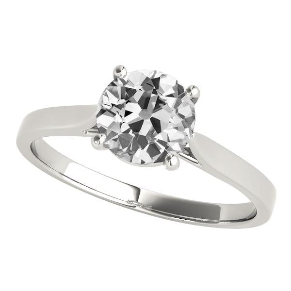 Réel Bague Solitaire Diamant Taille Ancienne Sertie 4 Griffes Or Blanc 2.50 Carats