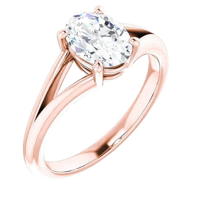 Réel Bague Solitaire Diamant Tige Fendue Or Rose 2 Carats