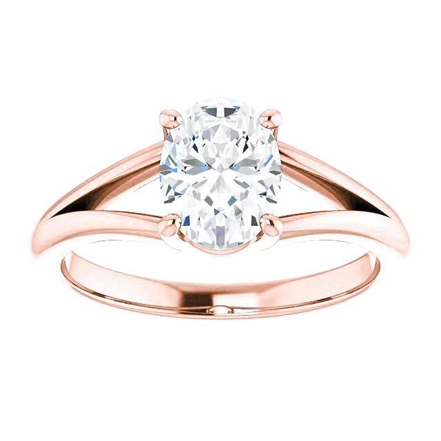 Réel Bague Solitaire Diamant Tige Fendue Or Rose 2 Carats