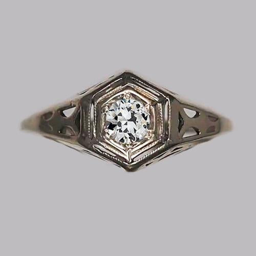 Réel Bague Solitaire Vieux Mineur Ronde Or Jaune Tige Millgrain 0.75 Carats