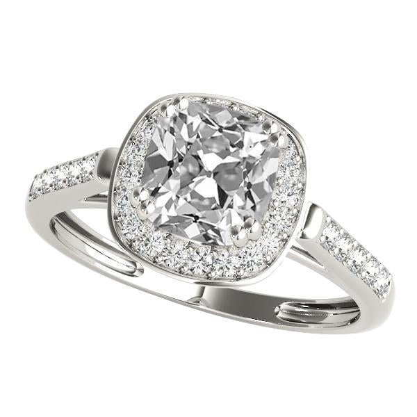 Réel Bague de fiançailles diamant ancien mineur serti cathédrale coussin halo
