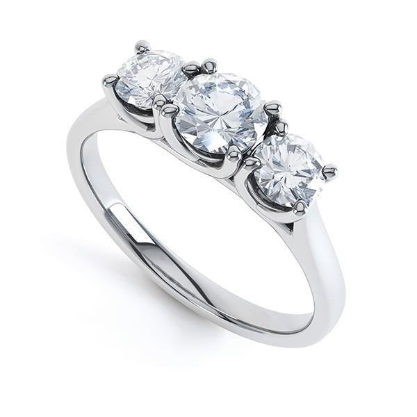 Réel Bague de fiançailles diamant rond 3 pierres or blanc 14 carats 1.95 ct.
