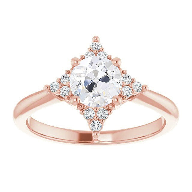 Réel Bague de fiançailles diamant rond ancien mineur style cerf-volant bijoux 3 carats