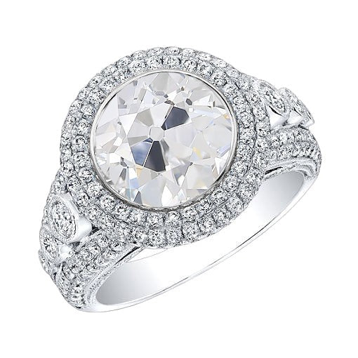 Réel Bague de fiançailles diamant rond double halo Vieux mineur 5.50 carats