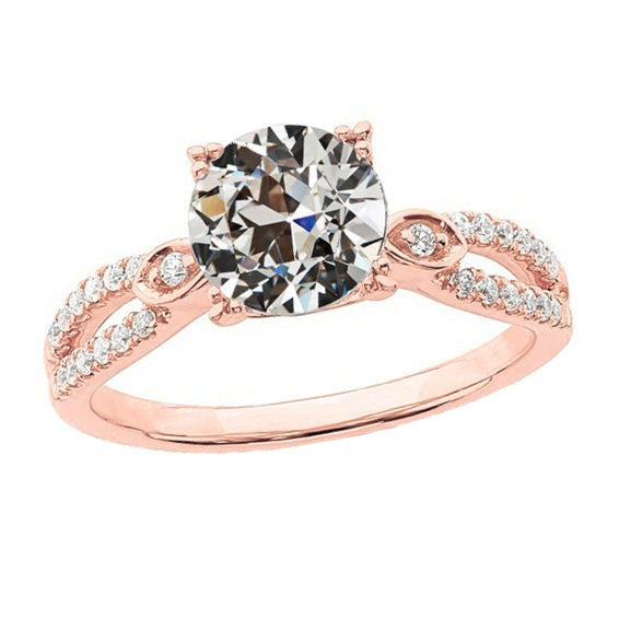 Réel Bague de mariage diamant rond ancien mineur tige fendue en or 3.75 carats