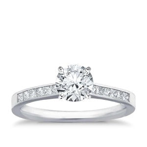 Réel Bague diamant étincelant 3 carats avec accents en or blanc 14K