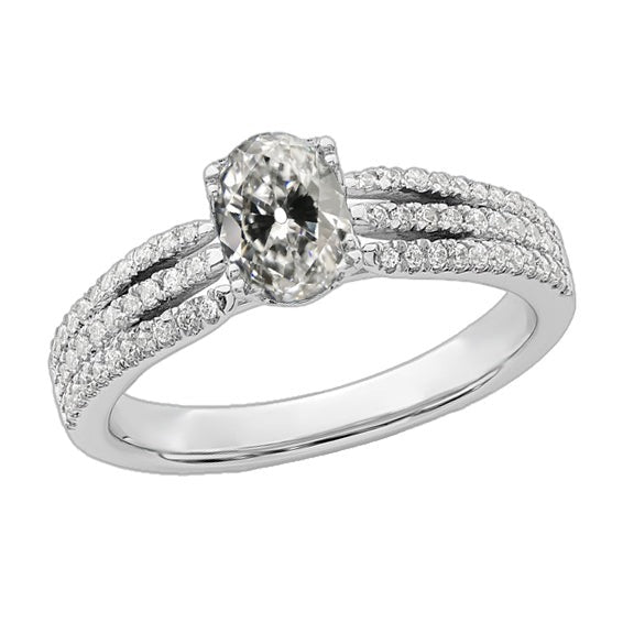 Réel Bague diamant ovale Vieux mineur en or 14K avec accents triple rangée 5 carats