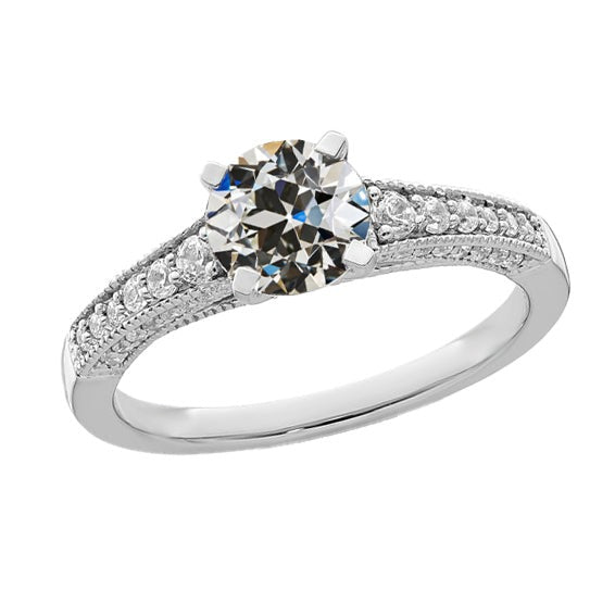 Réel Bague diamant rond ancien mineur serti de griffes tige millegrain 4.50 carats