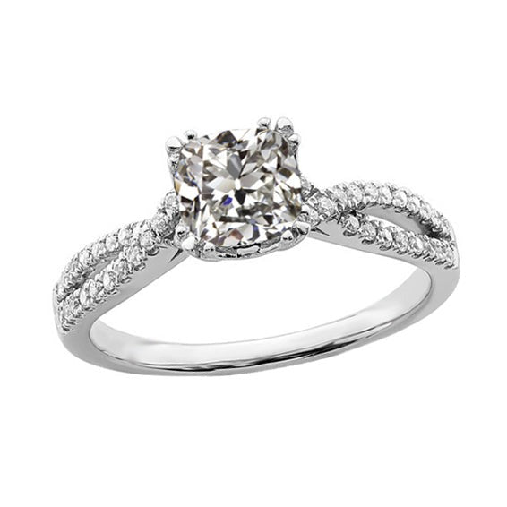 Réel Bague diamant rond et coussin taille ancienne avec tige fendue 3.50 carats