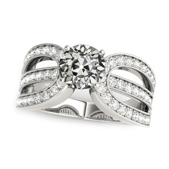 Réel Bague diamant rond pour dame Vieux mineur 4.50 carats tige fendue