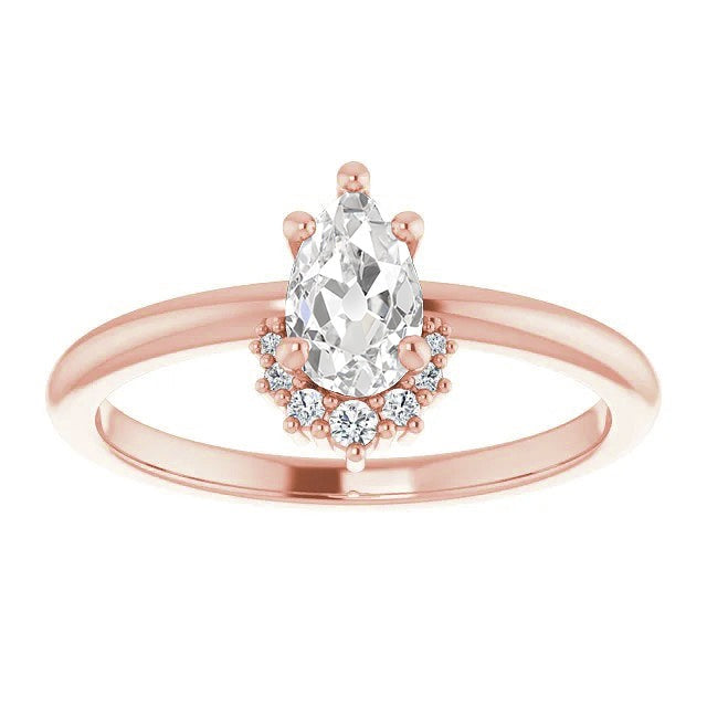 Réel Bague diamant taille ancienne poire sertie de 5 griffes style diadème 2.50 carats