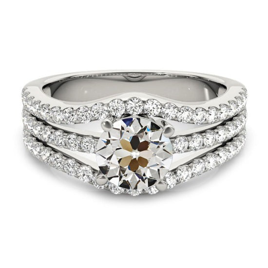 Réel Bague diamant taille ancienne ronde sertie de griffes Accents triple rangée 4.75 carats