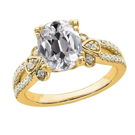 Réel Bague en or diamant rond et ovale Vieux mineur tige fendue 6 carats